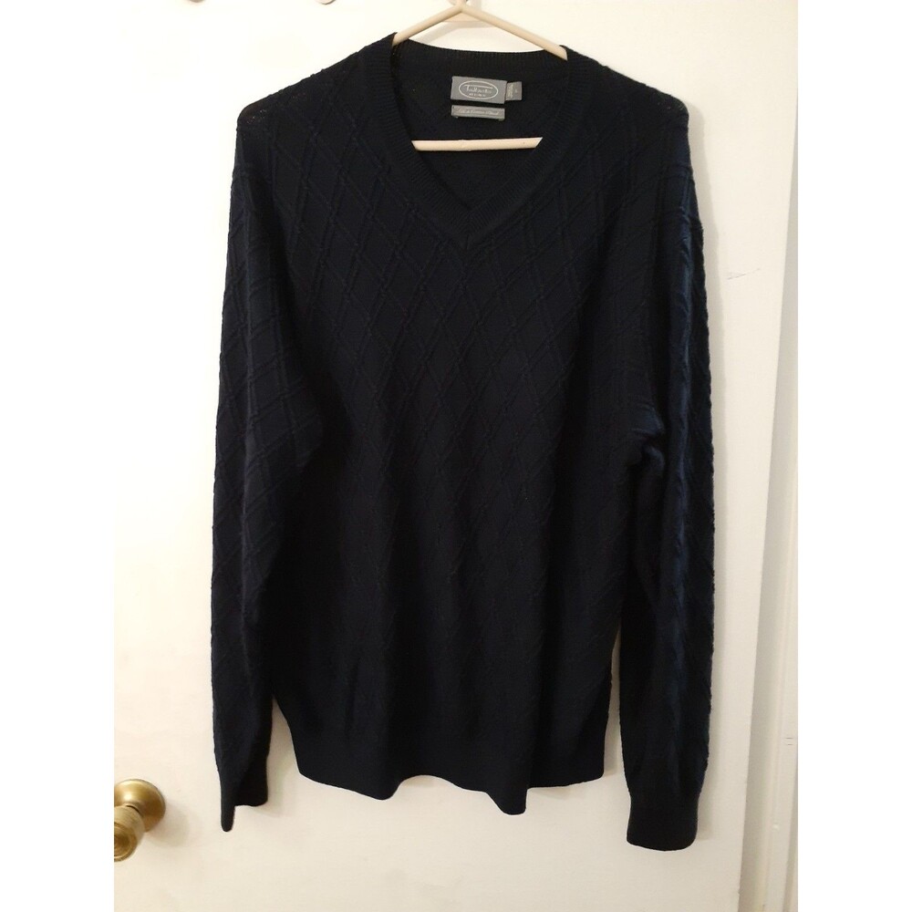 Talbots Men Silk Cotton Navy Blue Long Sleeve Sweater Large L Classic Preppy